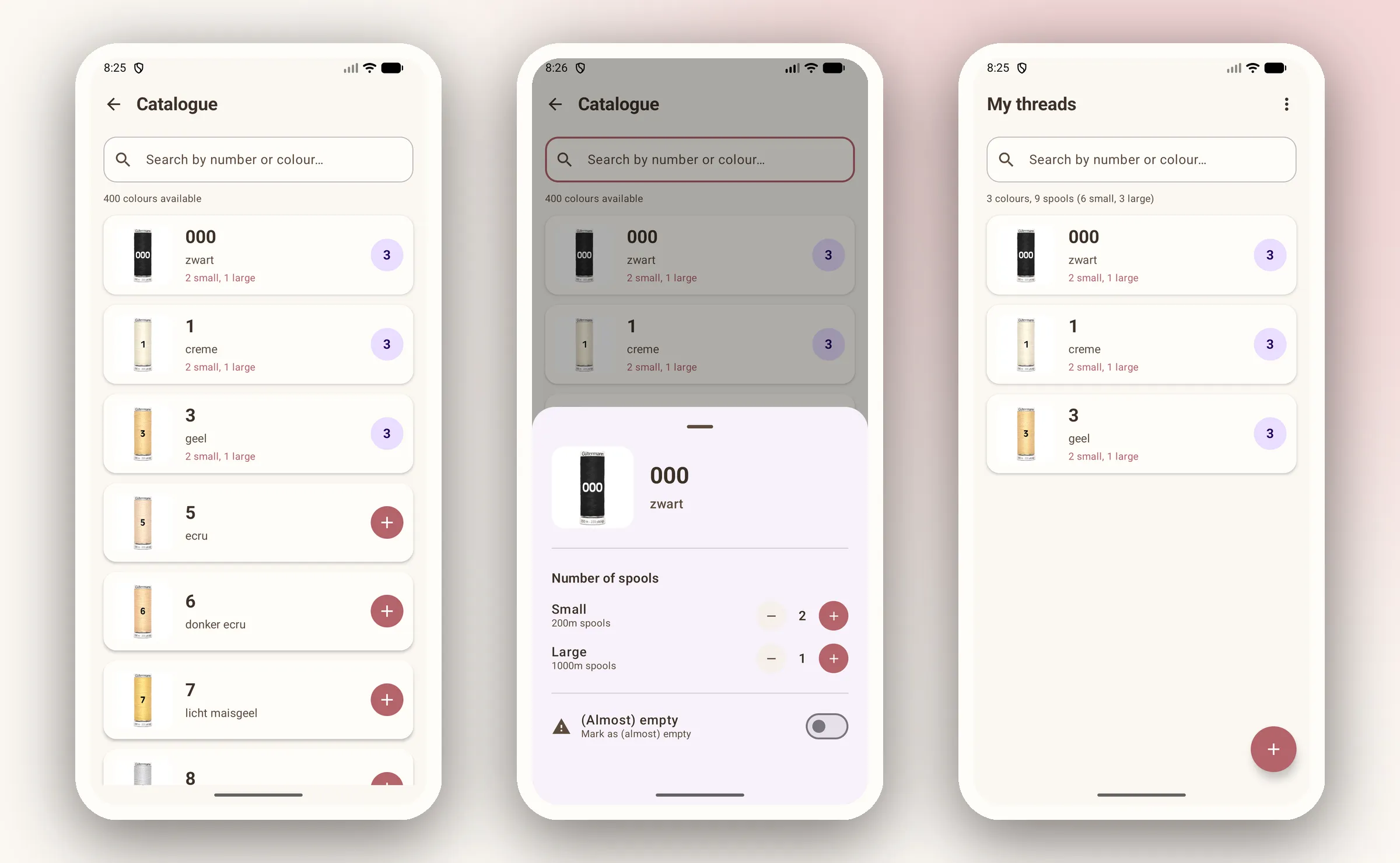 The catalogue, the colour detail sheet, and the personal inventory