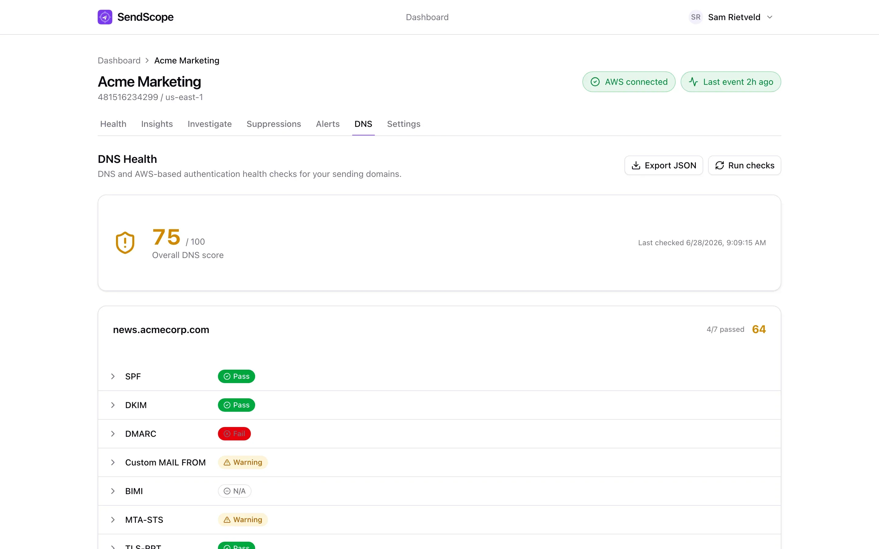 DKIM, SPF, and DMARC authentication status